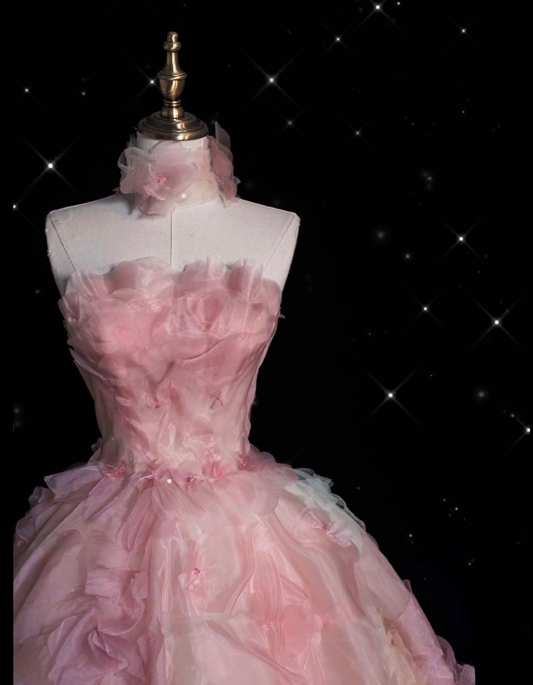 Vintage Fashion Ball Gown Strapless Pink Floral Floor-Length Evening & Prom Dress - View 5 | FashionDia