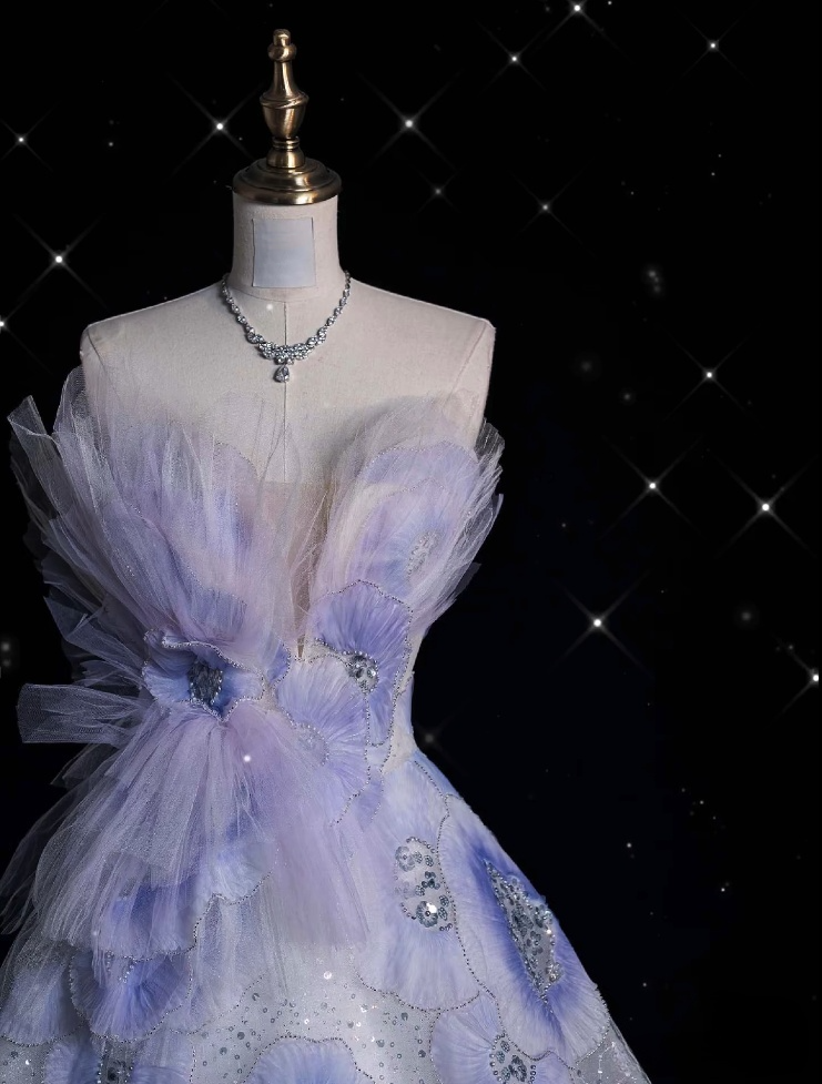 Aesthetic Ball Gown Sweetheart Lilac Tulle Party Dress Long Prom Dress Evening Dresses - View 5 | FashionDia