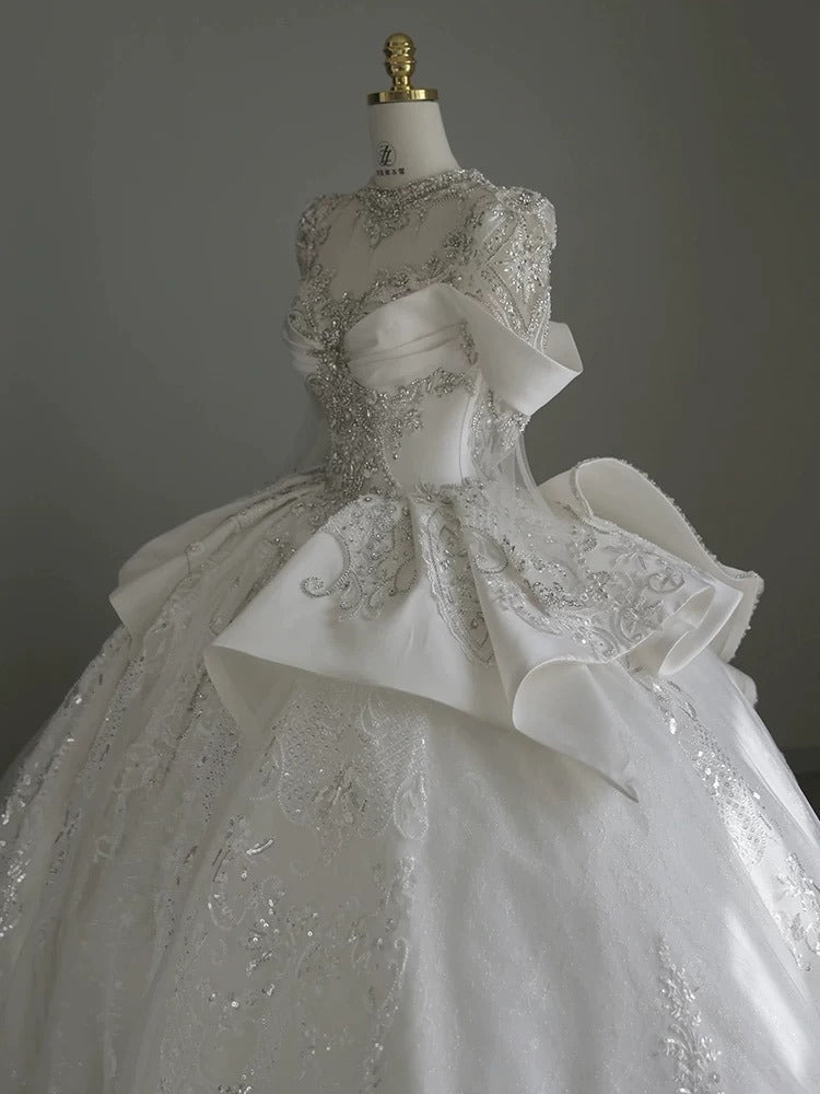 Pretty Ball Gown Scoop Neckline Long Sleeves Sequin White Wedding Dresses Brides Dress - View 5 | FashionDia