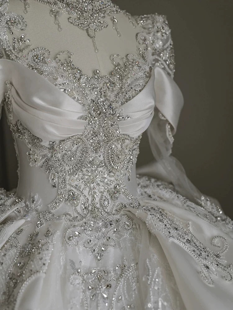 Pretty Ball Gown Scoop Neckline Long Sleeves Sequin White Wedding Dresses Brides Dress - View 4 | FashionDia