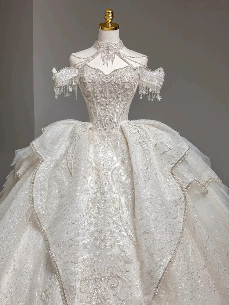 Timeless Ball Gown Sweetheart Short Sleeves Lace White Wedding Dresses Brides Dress - View 4 | FashionDia