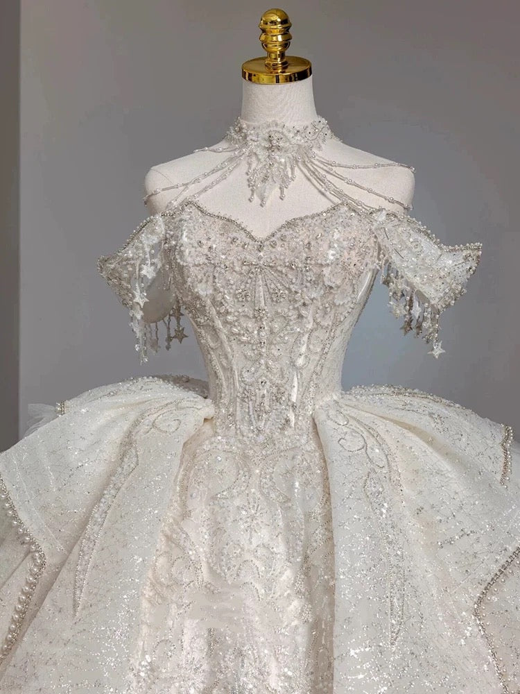 Timeless Ball Gown Sweetheart Short Sleeves Lace White Wedding Dresses Brides Dress - View 3 | FashionDia
