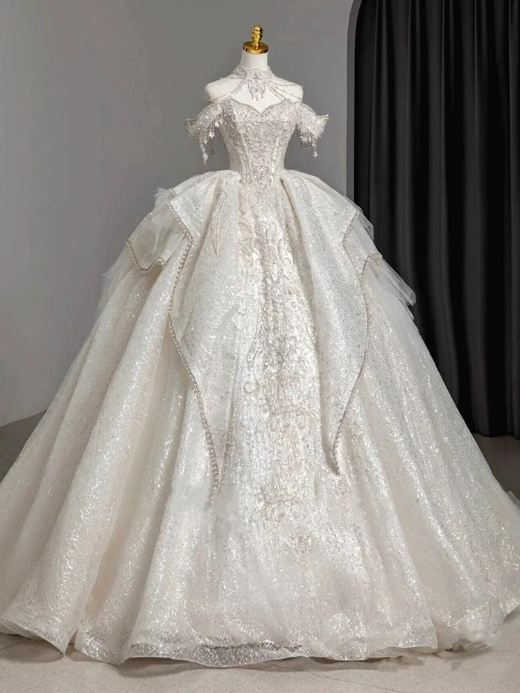 Timeless Ball Gown Sweetheart Short Sleeves Lace White Wedding Dresses Brides Dress - View 2 | FashionDia