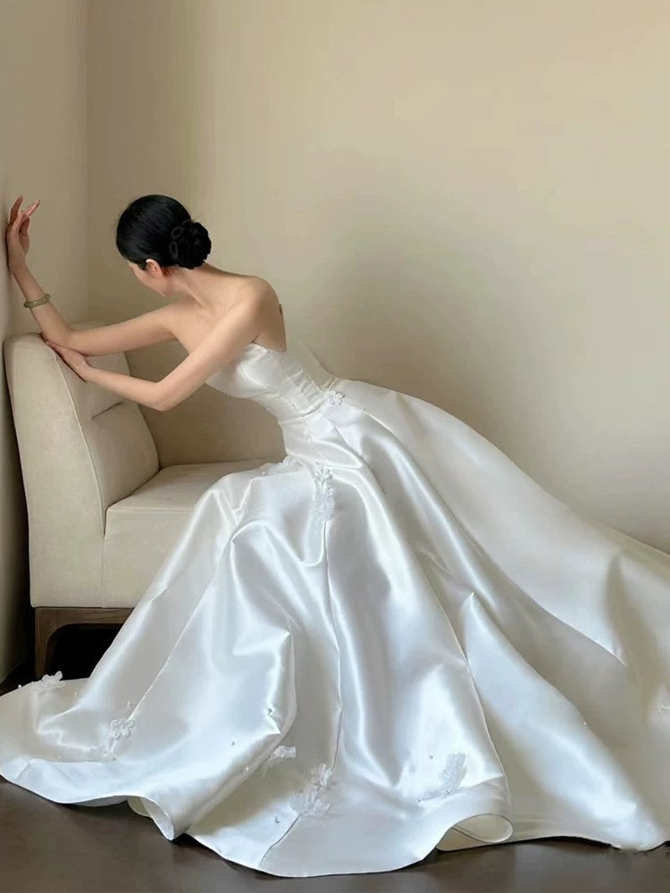 Timeless Ball Gown Off-the-Shoulder White Tulle Long Wedding Dress - View 4 | FashionDia