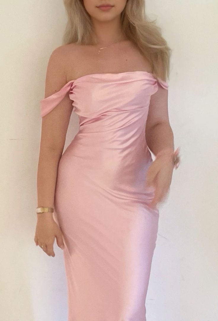 Mermaid Off The Shoulder Floor-length Satin Pink Evening Dress Prom Dresses