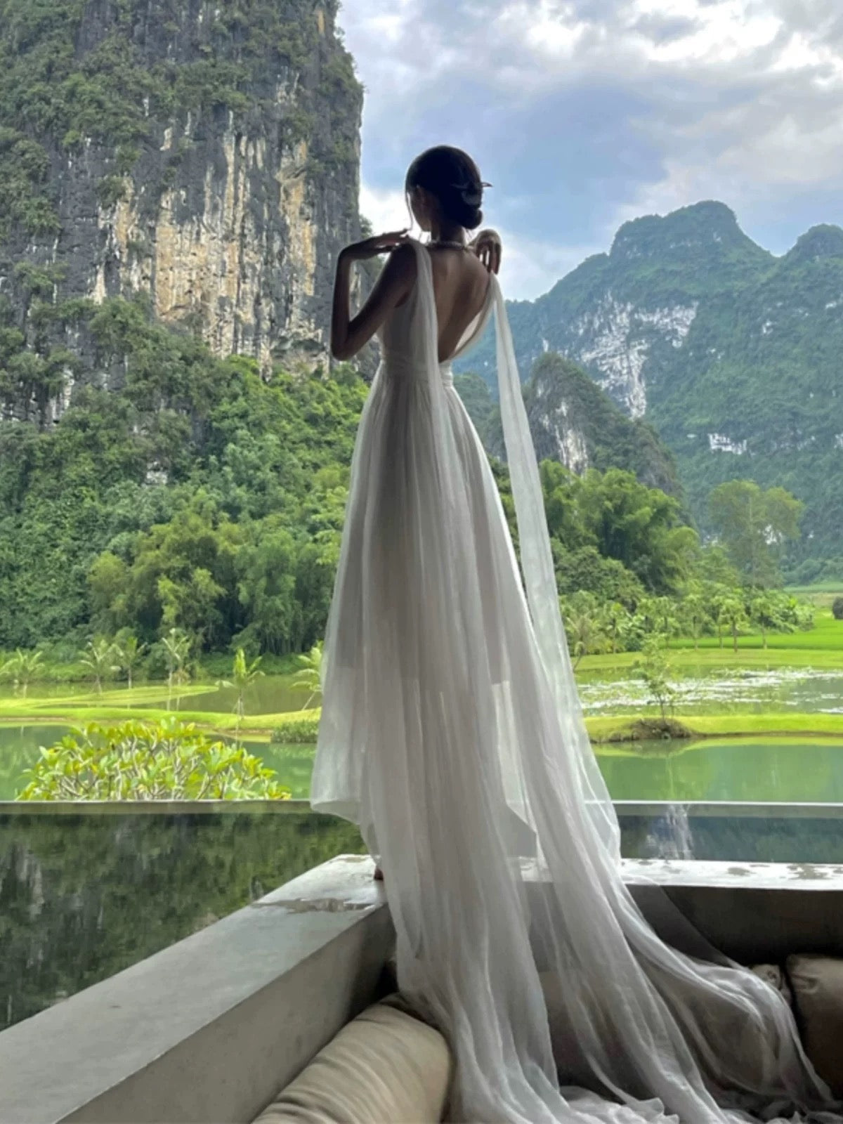 Beautiful A-Line V Neckline White Chiffon Long Party Dresses Prom Dress - FashionDia