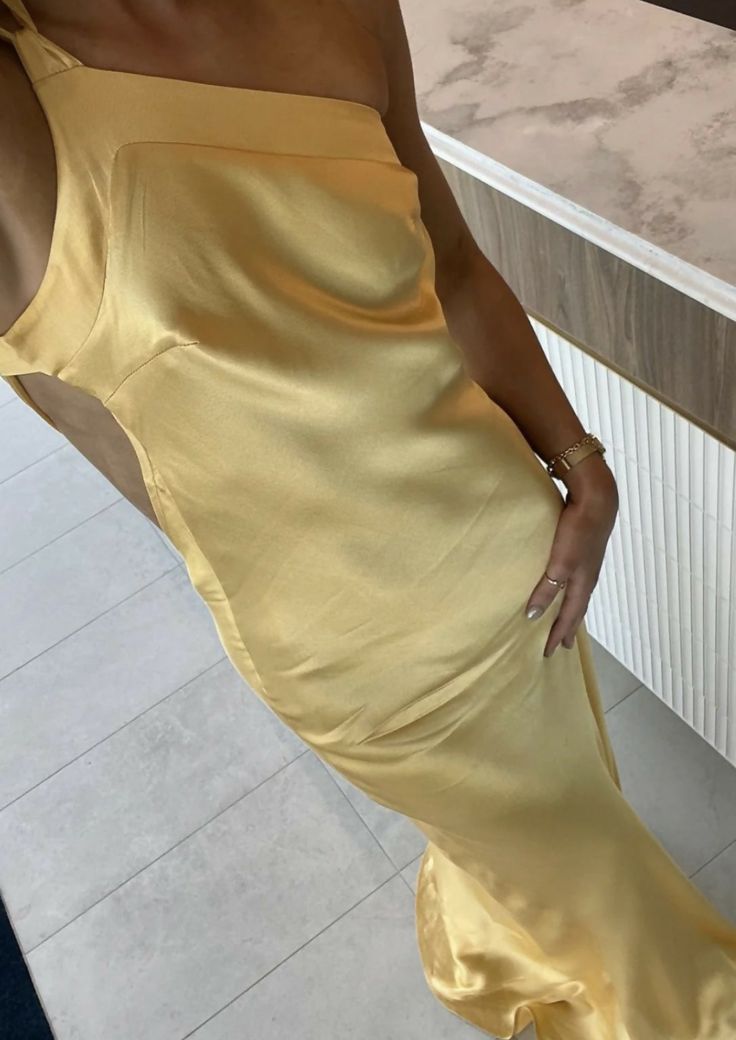 Classy Mermaid One-Shoulder Yellow Long Evening & Prom Dress With Backless - View 4 | FashionDia