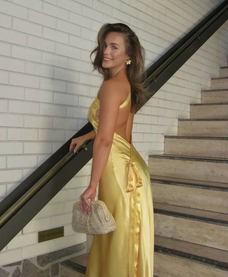 Classy Mermaid One-Shoulder Yellow Long Evening & Prom Dress With Backless - View 3 | FashionDia