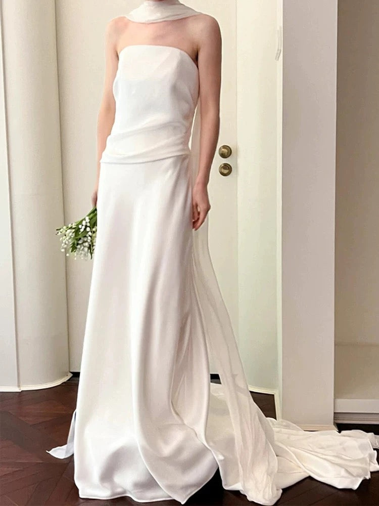 Unique Mermaid Strapless Pleats Satin Wedding Dresses Brides Dress - View 4 | FashionDia