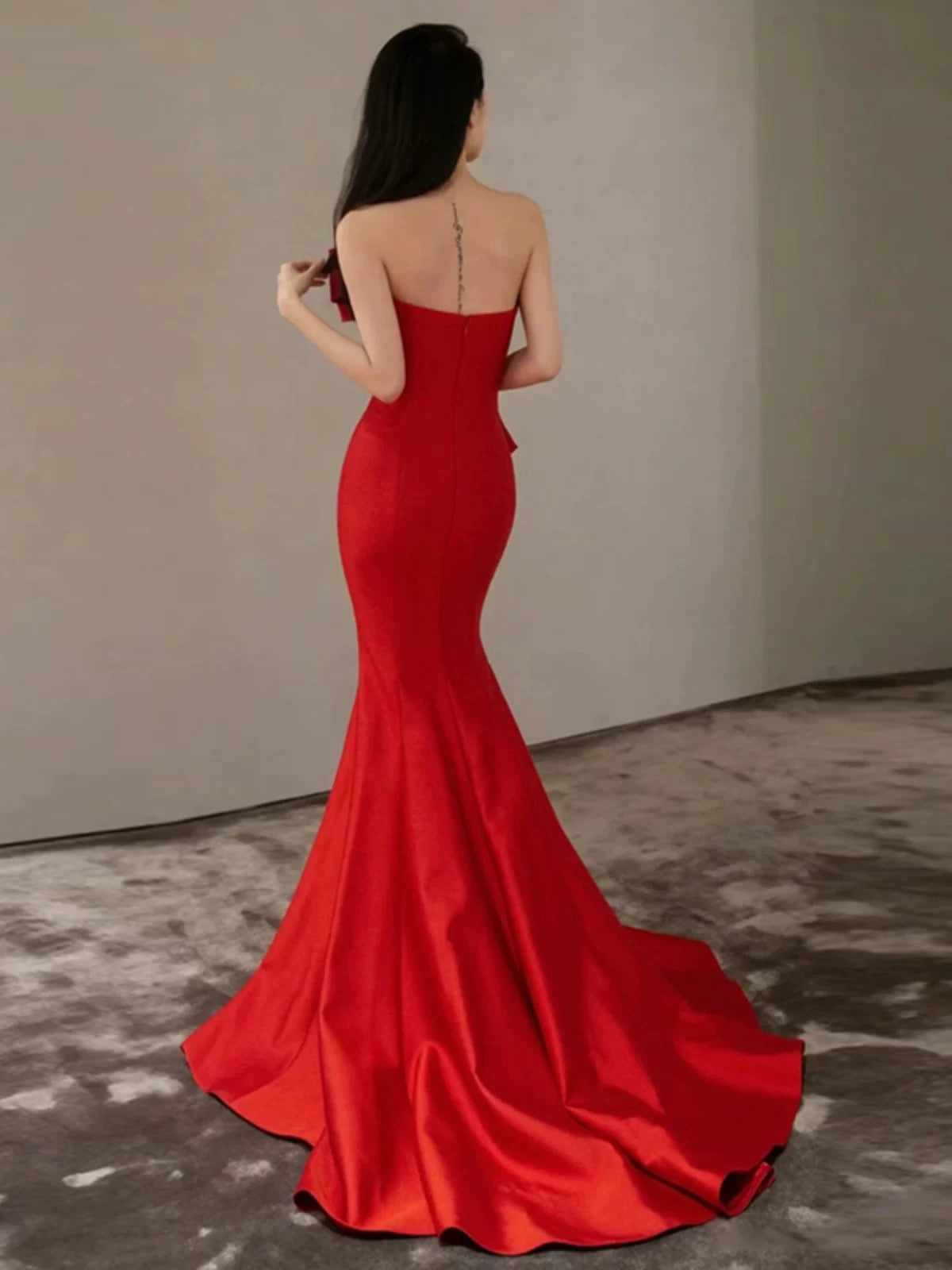 Pretty Mermaid Sweetheart Satin Long Red Prom & Evening Dress Formal Dress - View 4 | FashionDia