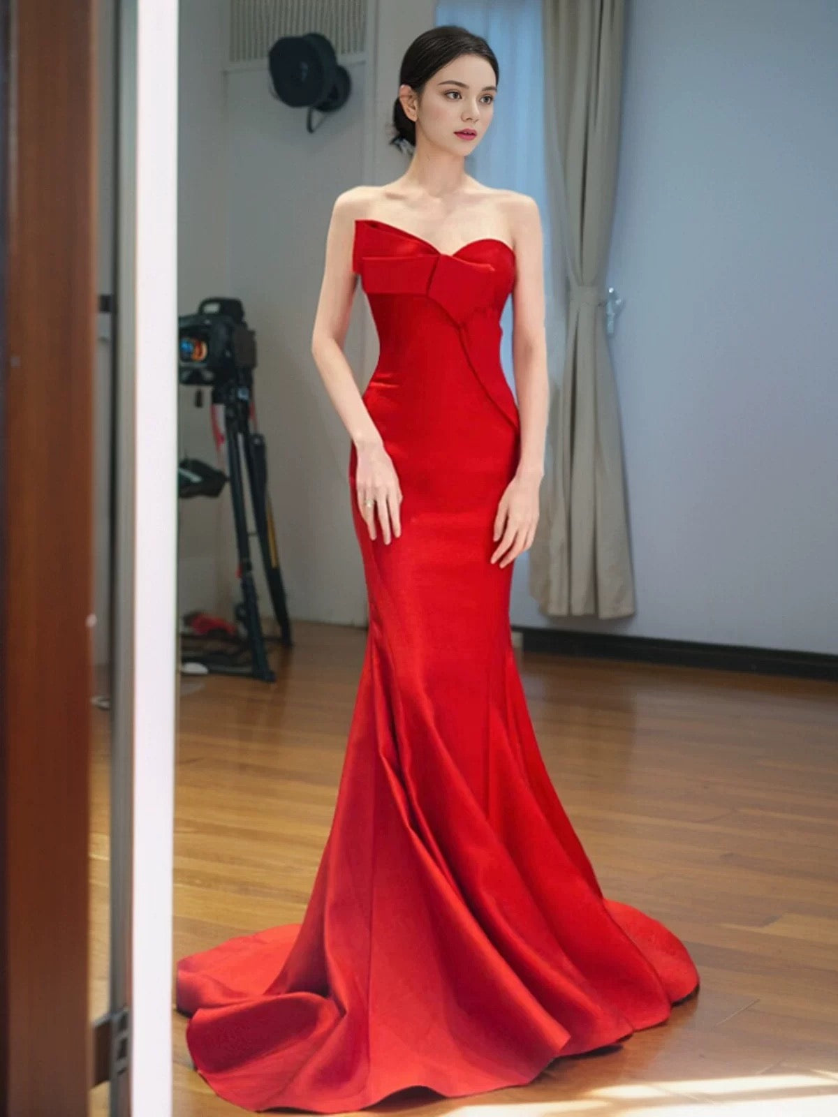 Pretty Mermaid Sweetheart Satin Long Red Prom & Evening Dress Formal Dress - View 2 | FashionDia