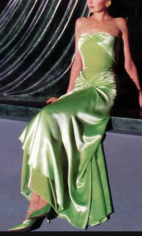 Fancy Mermaid Sweetheart Neckline Green Satin Long Prom & Evening Dress Formal Dress - FashionDia