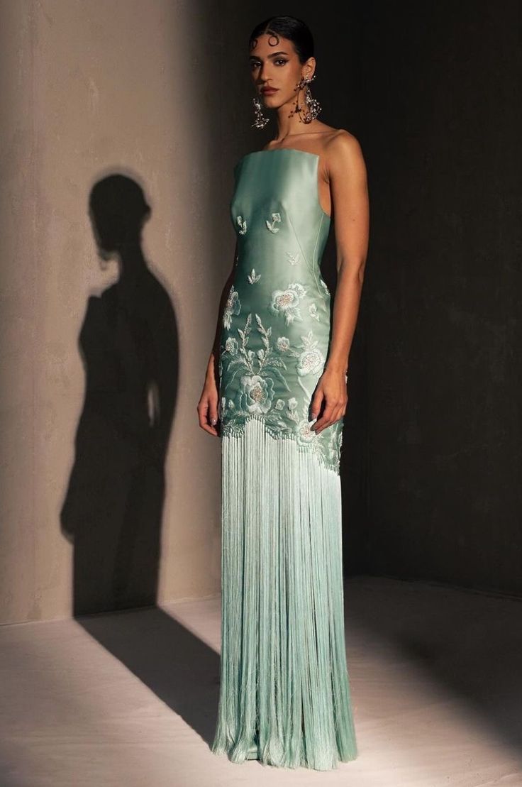 Fancy Mermaid Strapless Neckline Green Satin Long Prom & Evening Dress Formal Dress - View 4 | FashionDia