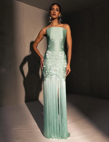 Fancy Mermaid Strapless Neckline Green Satin Long Prom & Evening Dress Formal Dress - View 5 | FashionDia
