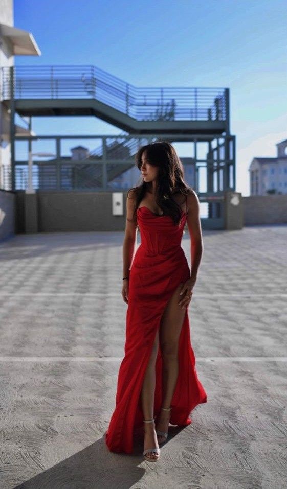 Sexy Mermaid Spaghetti Straps Red Satin Prom Dresses Long Party Dress
