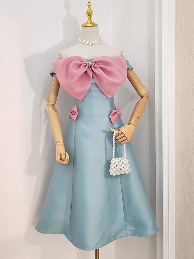 Sexy A-Line Strapless Blue Satin Women's Holiday Dresses Birthday Outfits - FashionDia