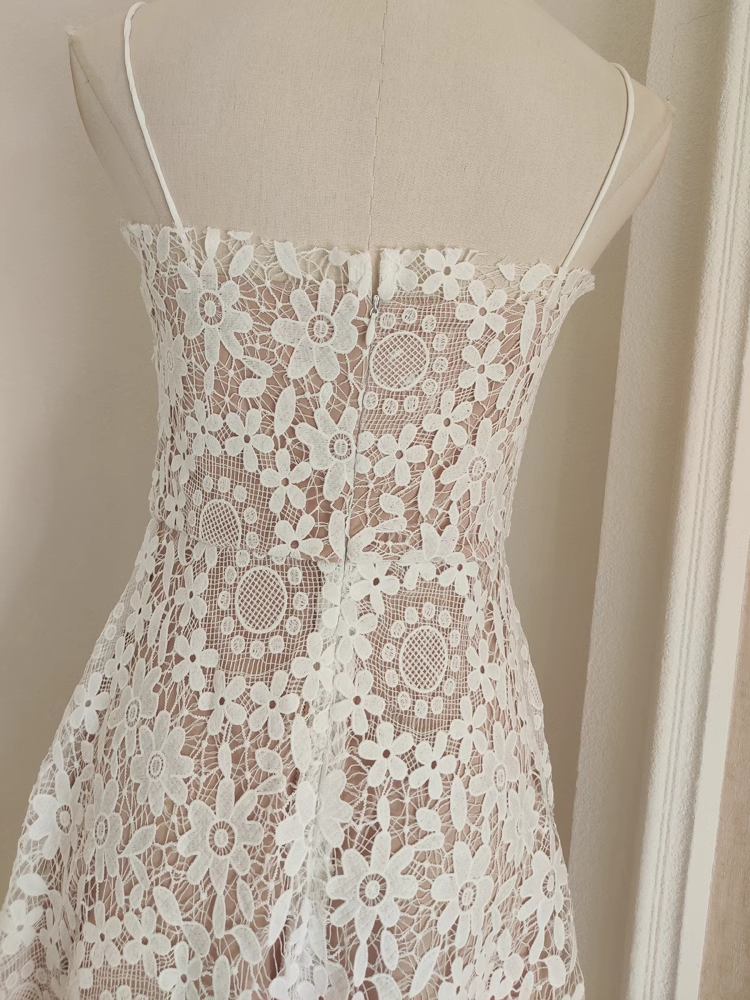 Sexy A-Line Spaghetti Straps Tulle Lace White Women's Holiday Birthday Dresses - View 3 | FashionDia