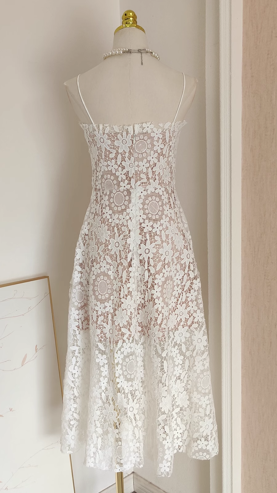 Sexy A-Line Spaghetti Straps Tulle Lace White Women's Holiday Birthday Dresses - View 2 | FashionDia