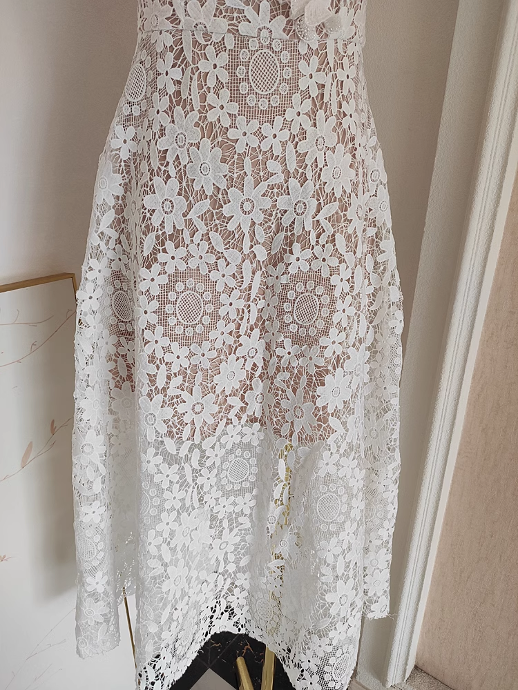 Sexy A-Line Spaghetti Straps Tulle Lace White Women's Holiday Birthday Dresses - View 5 | FashionDia