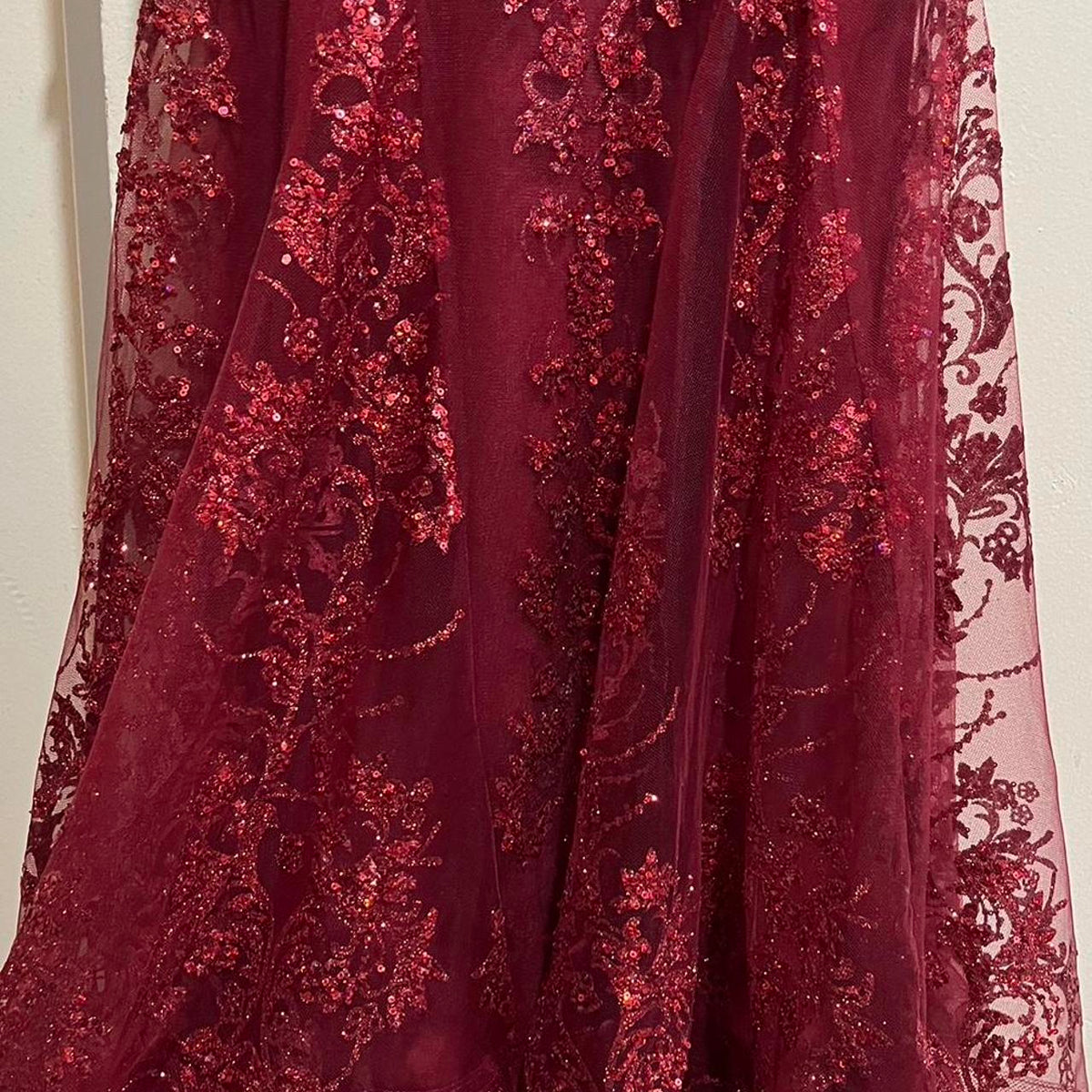 Pretty Mermaid Spaghetti Straps Burgundy Lace Prom Dresses Long Party Dress - View 3 | FashionDia