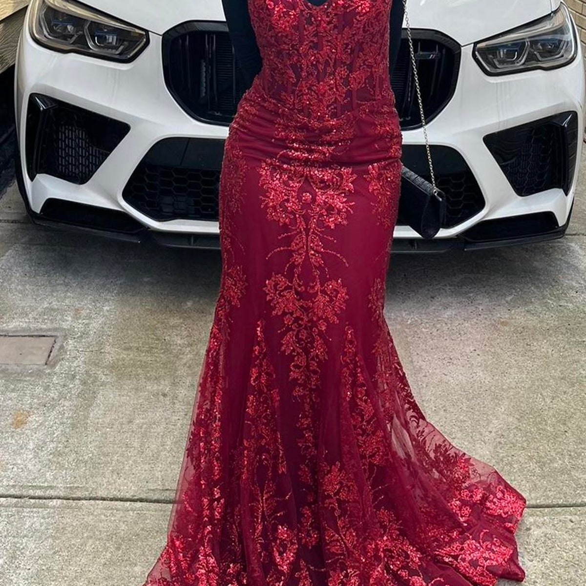 Pretty Mermaid Spaghetti Straps Burgundy Lace Prom Dresses Long Party Dress - View 5 | FashionDia