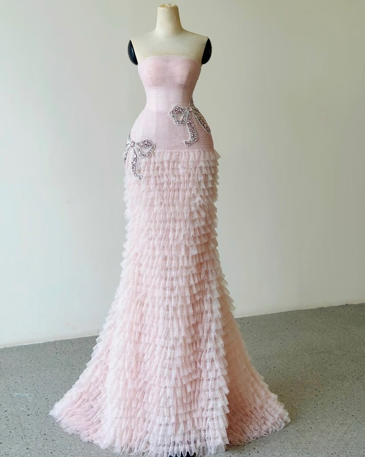 Sexy Mermaid Strapless Tulle Pink Long Prom Dresses Party Dress