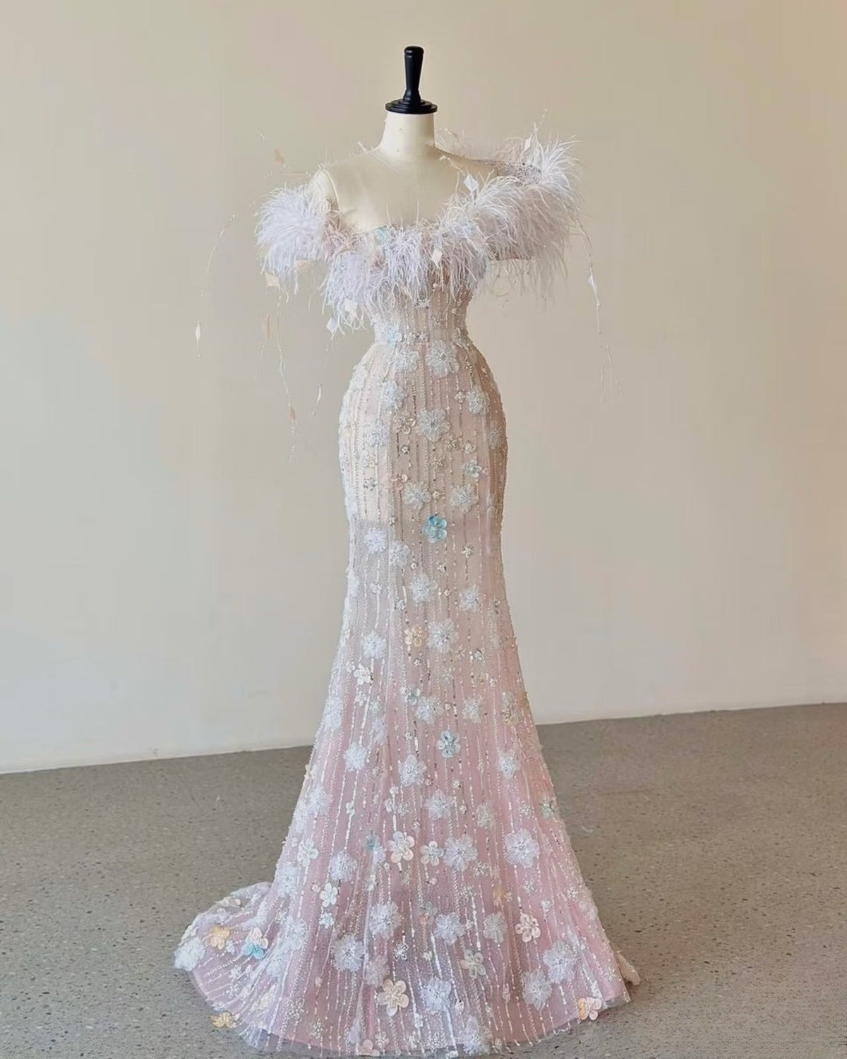 Sexy Mermaid Sweetheart Pink Lace Long Floral Prom Dresses Party Dress - FashionDia