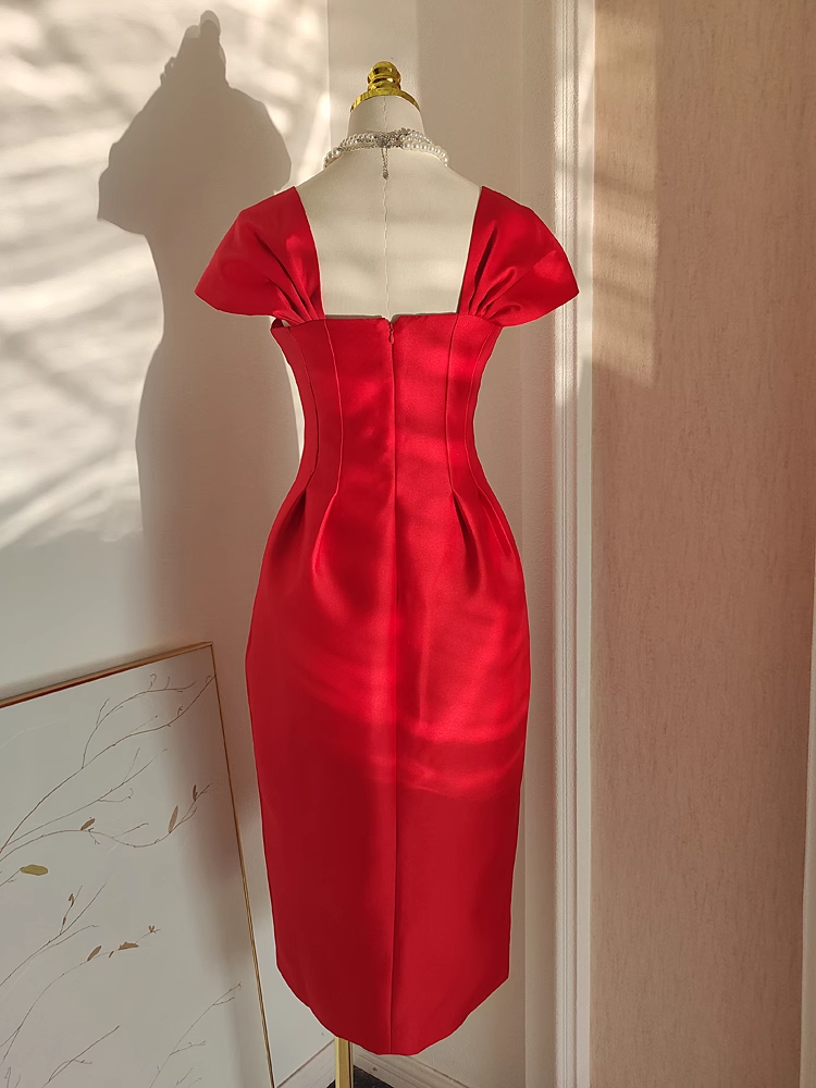 Sexy A-Line Sweetheart Red Satin Knee Length Homecoming Dresses Birthday Outfits - View 5 | FashionDia