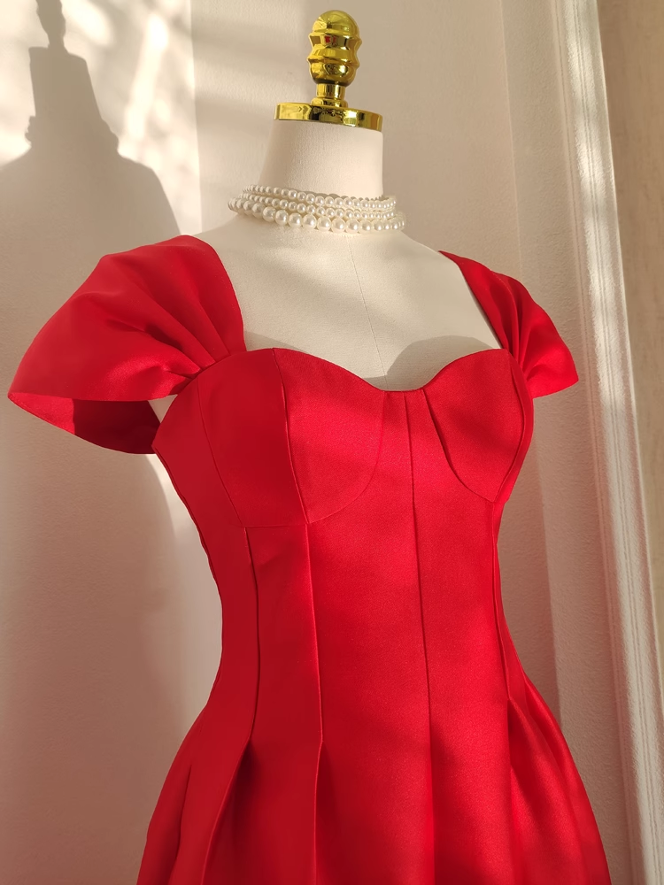 Sexy A-Line Sweetheart Red Satin Knee Length Homecoming Dresses Birthday Outfits - View 6 | FashionDia