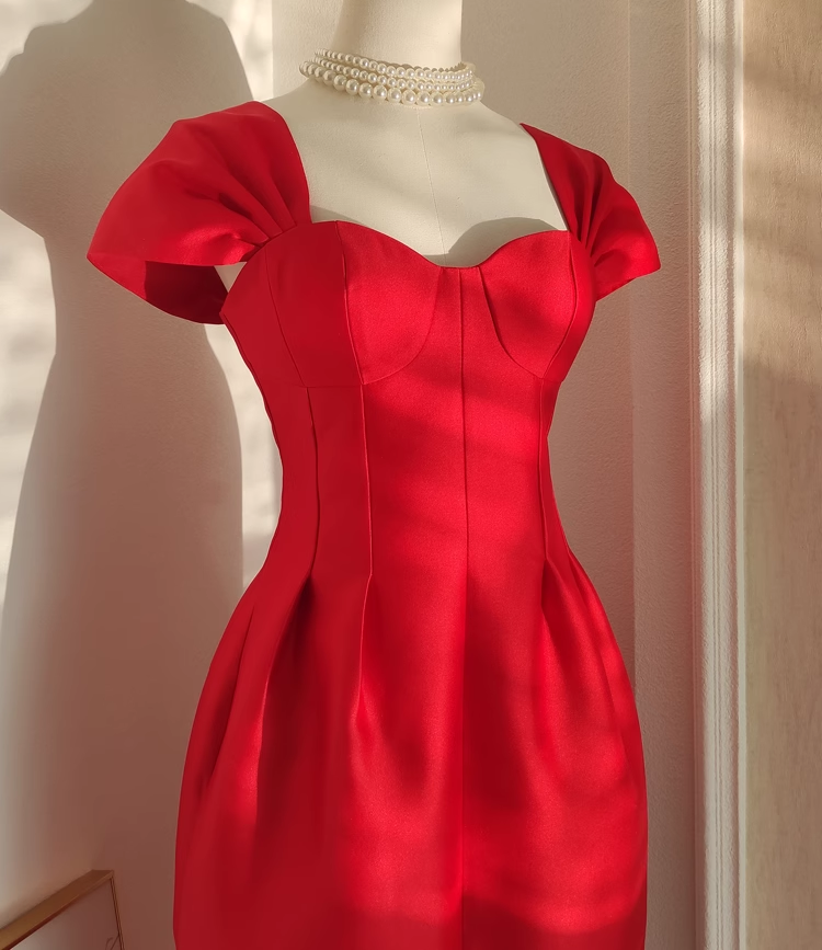 Sexy A-Line Sweetheart Red Satin Knee Length Homecoming Dresses Birthday Outfits - View 7 | FashionDia