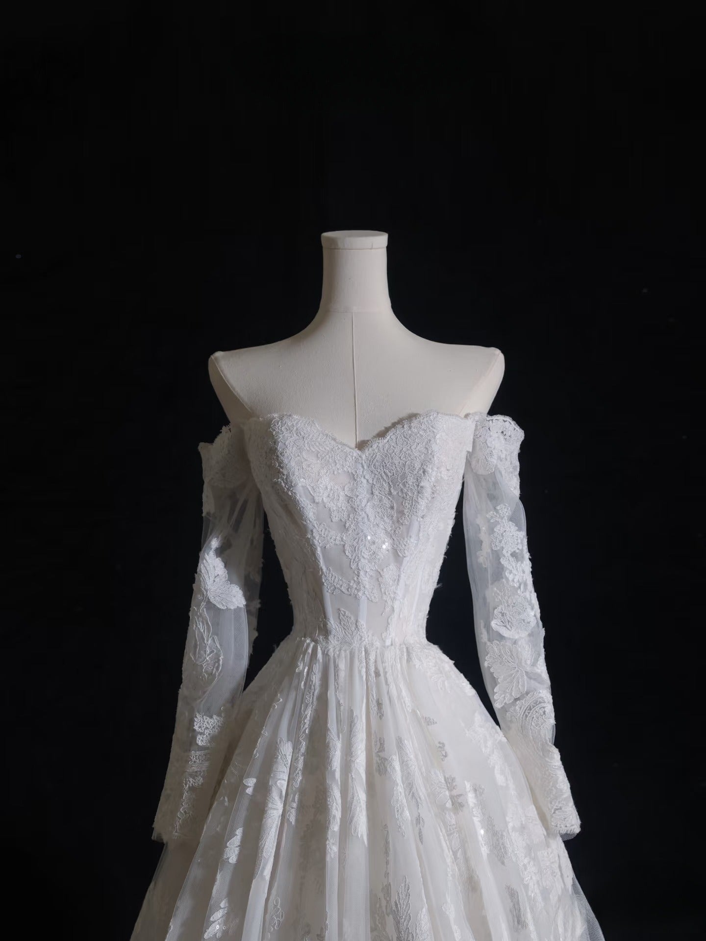 Timeless A line Off The Shoulder White Lace Long Sleeves Wedding Dresses Bridal Dress