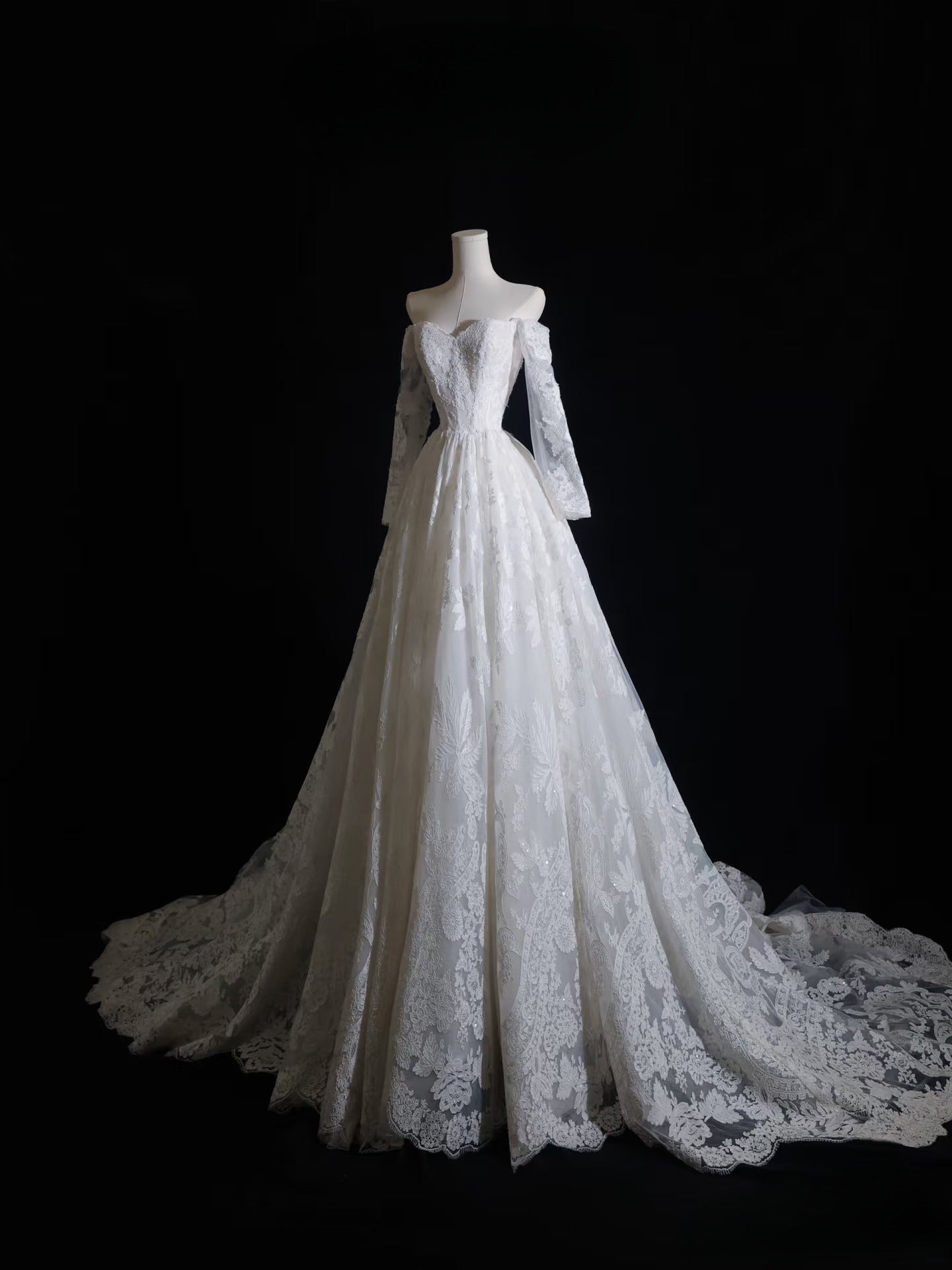 Timeless A line Off The Shoulder White Lace Long Sleeves Wedding Dresses Bridal Dress