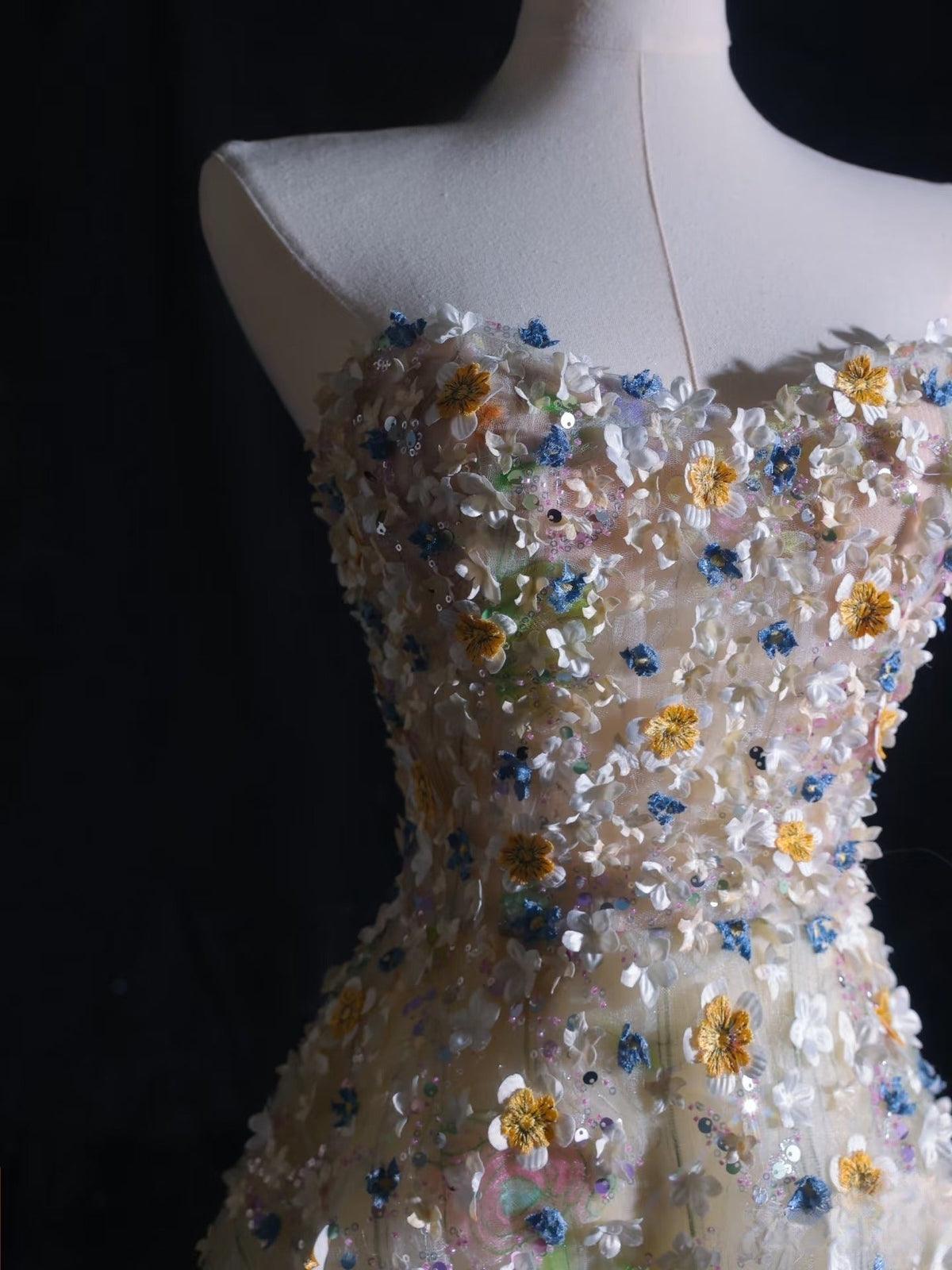 Pretty A-Line Sweetheart Tulle Floral Long Prom Dresses Evening Gowns - View 6 | FashionDia