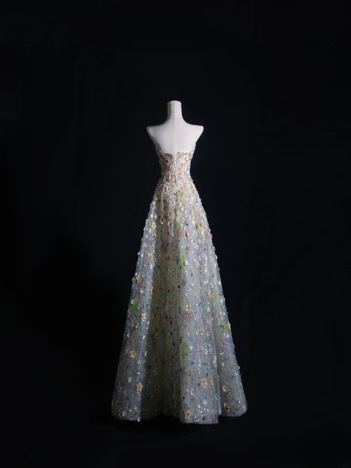 Pretty A-Line Sweetheart Tulle Floral Long Prom Dresses Evening Gowns - View 3 | FashionDia
