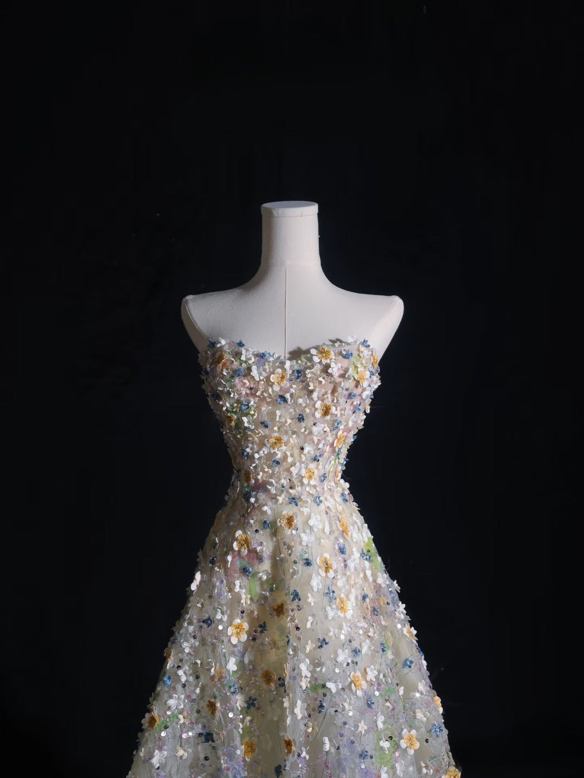 Pretty A-Line Sweetheart Tulle Floral Long Prom Dresses Evening Gowns - View 5 | FashionDia