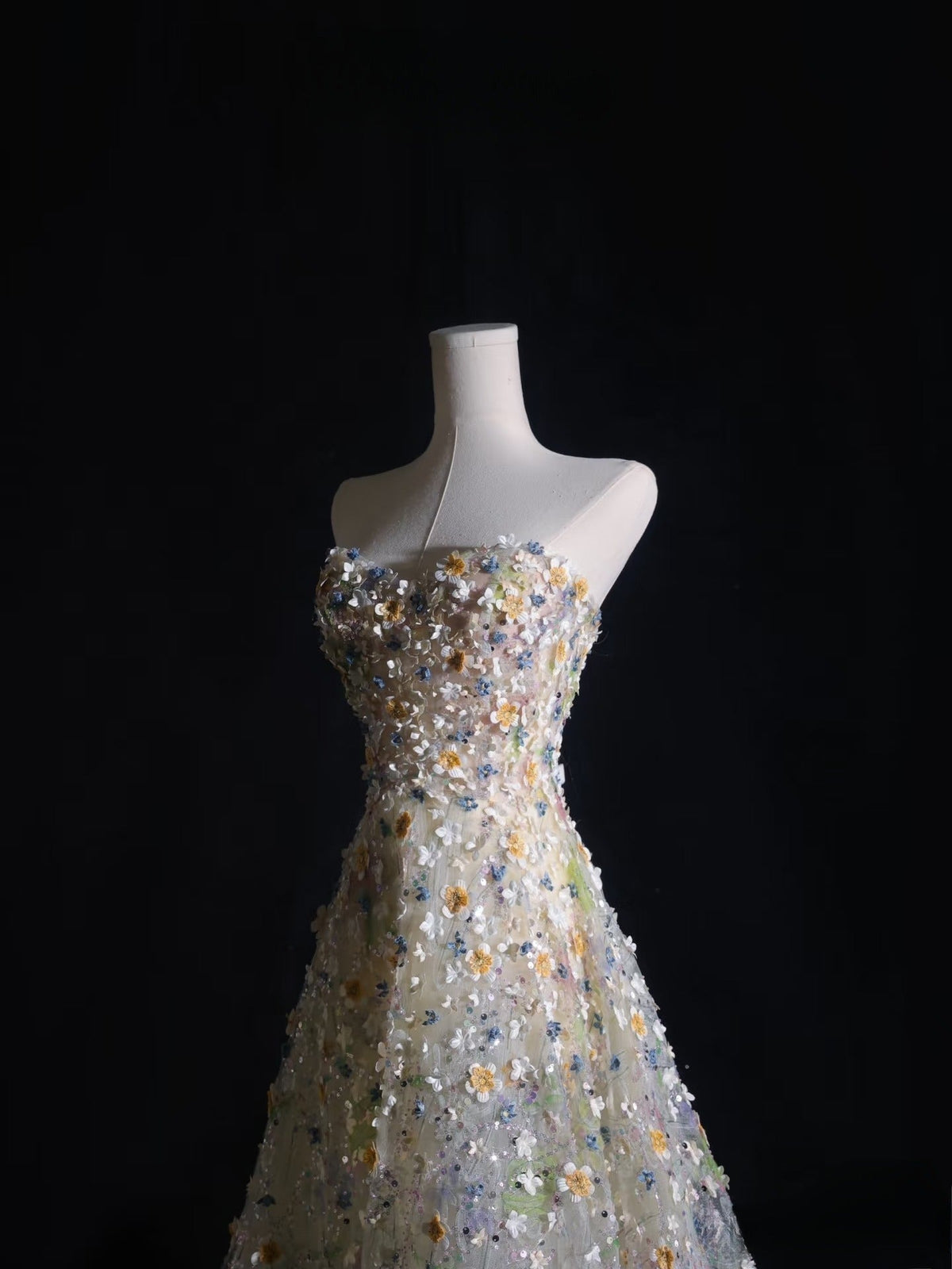 Pretty A-Line Sweetheart Tulle Floral Long Prom Dresses Evening Gowns - View 4 | FashionDia