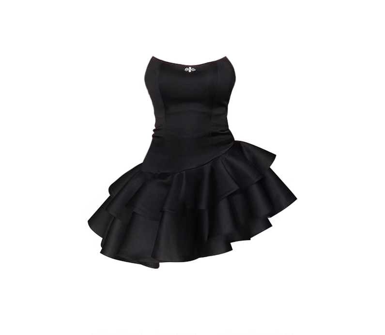 Cute A-Line Strapless Little Black Dress Hoco Dresses Short Satin Birthday Outfits - View 7 | FashionDia