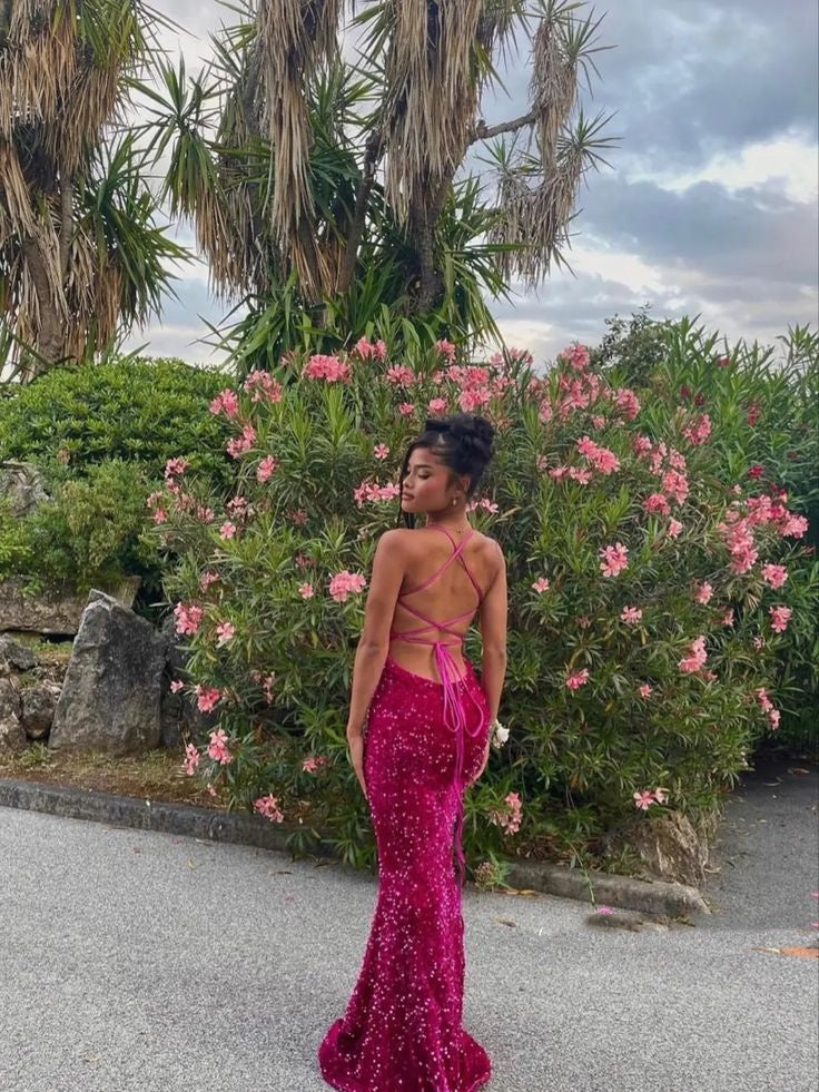 Beautiful Mermaid Spaghetti Straps Backless Sequin Long Party Dresses Prom Dress - FashionDia
