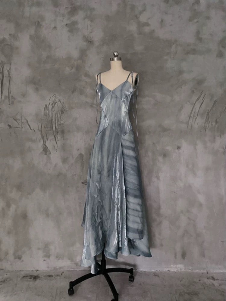 Pretty A line Spaghetti Straps Blue Long Prom Dresses Birthday Dress For Women