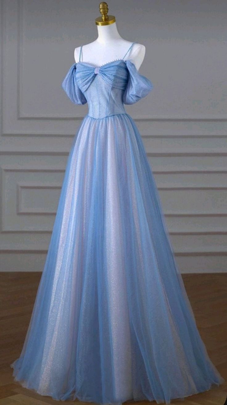 Classy A Line Spaghetti Straps Long Party Dress Blue Prom Dresses
