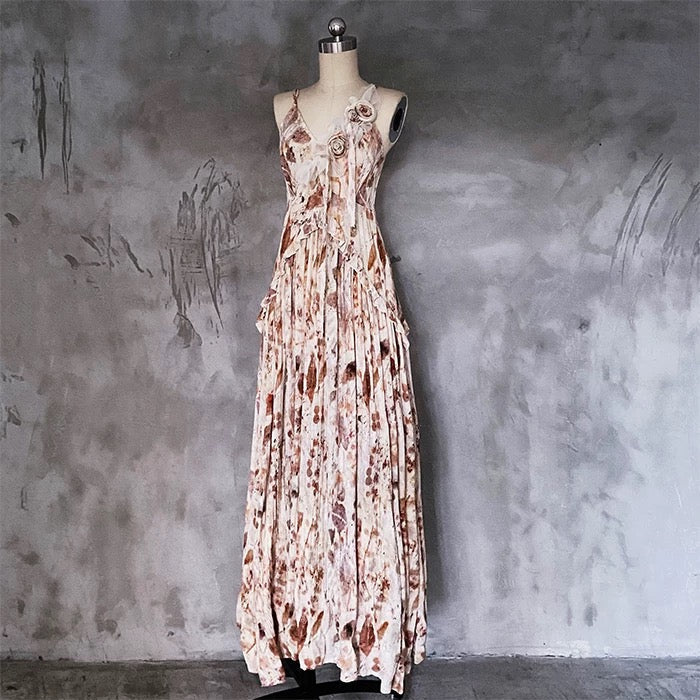 Pretty A line Spaghetti Straps Floral Long Prom Dresses Birthday Dress For Women