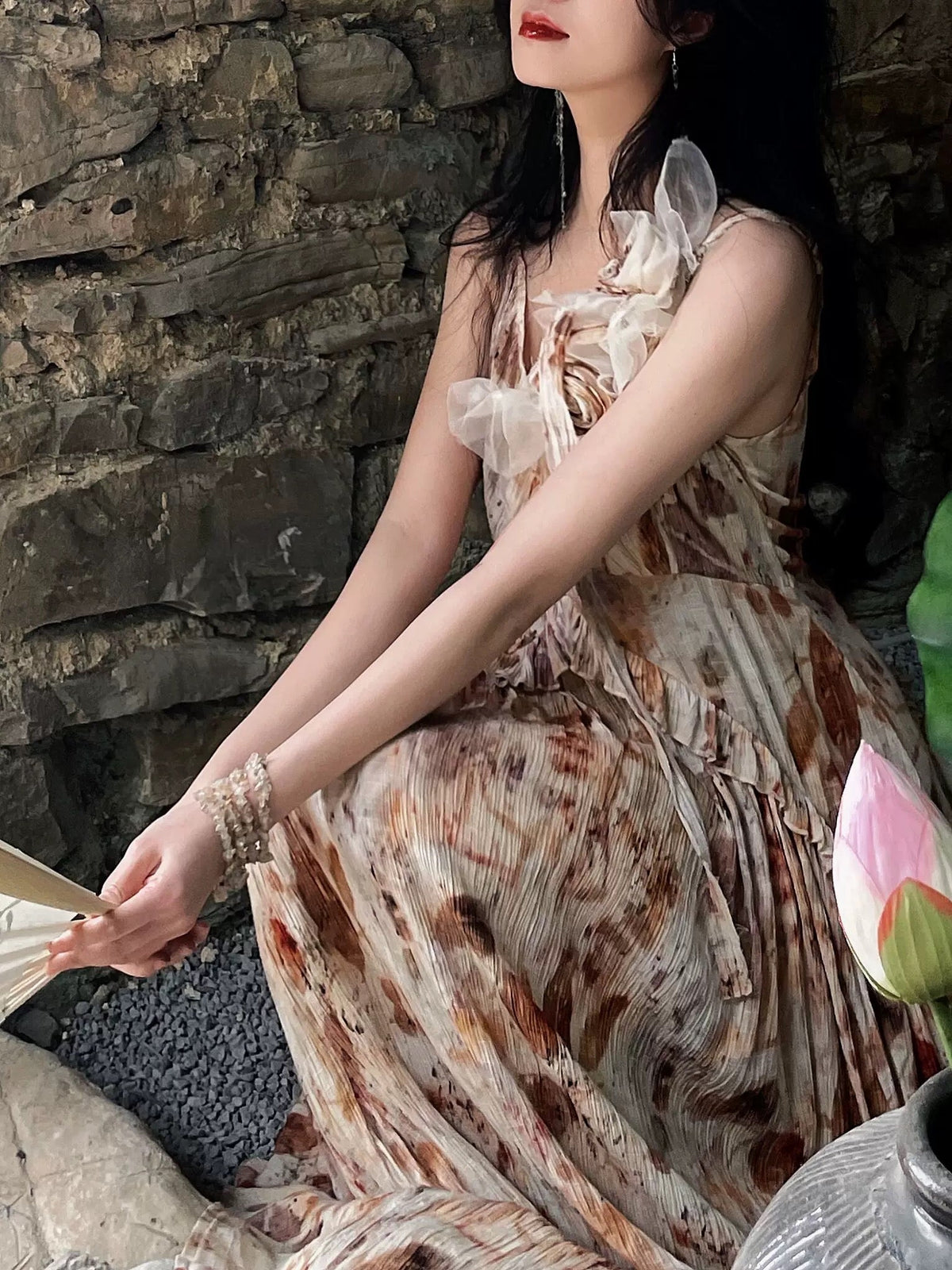 Pretty A-Line Spaghetti Straps Floral Long Prom Dresses Birthday Dress - View 7 | FashionDia
