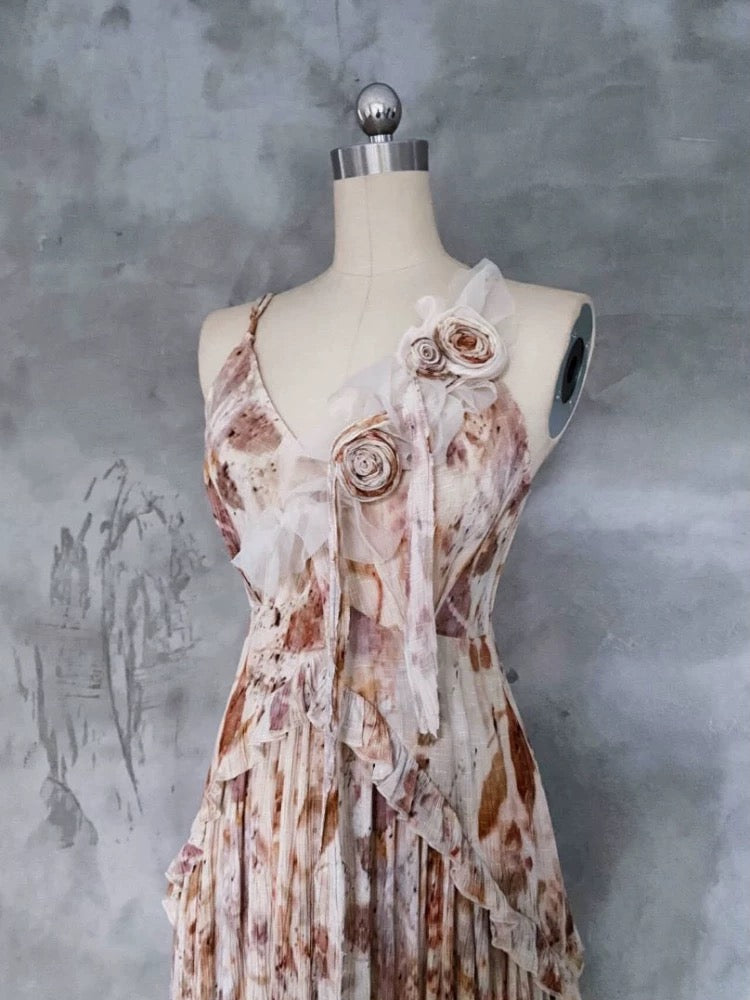 Pretty A-Line Spaghetti Straps Floral Long Prom Dresses Birthday Dress - View 4 | FashionDia