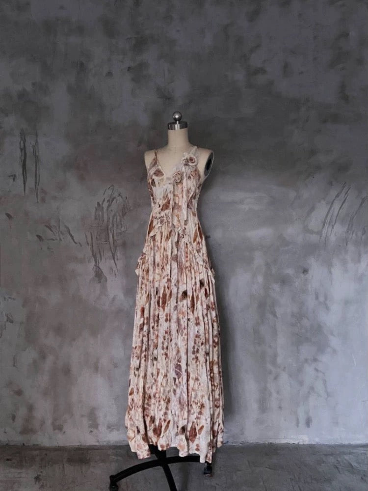 Pretty A-Line Spaghetti Straps Floral Long Prom Dresses Birthday Dress - View 3 | FashionDia