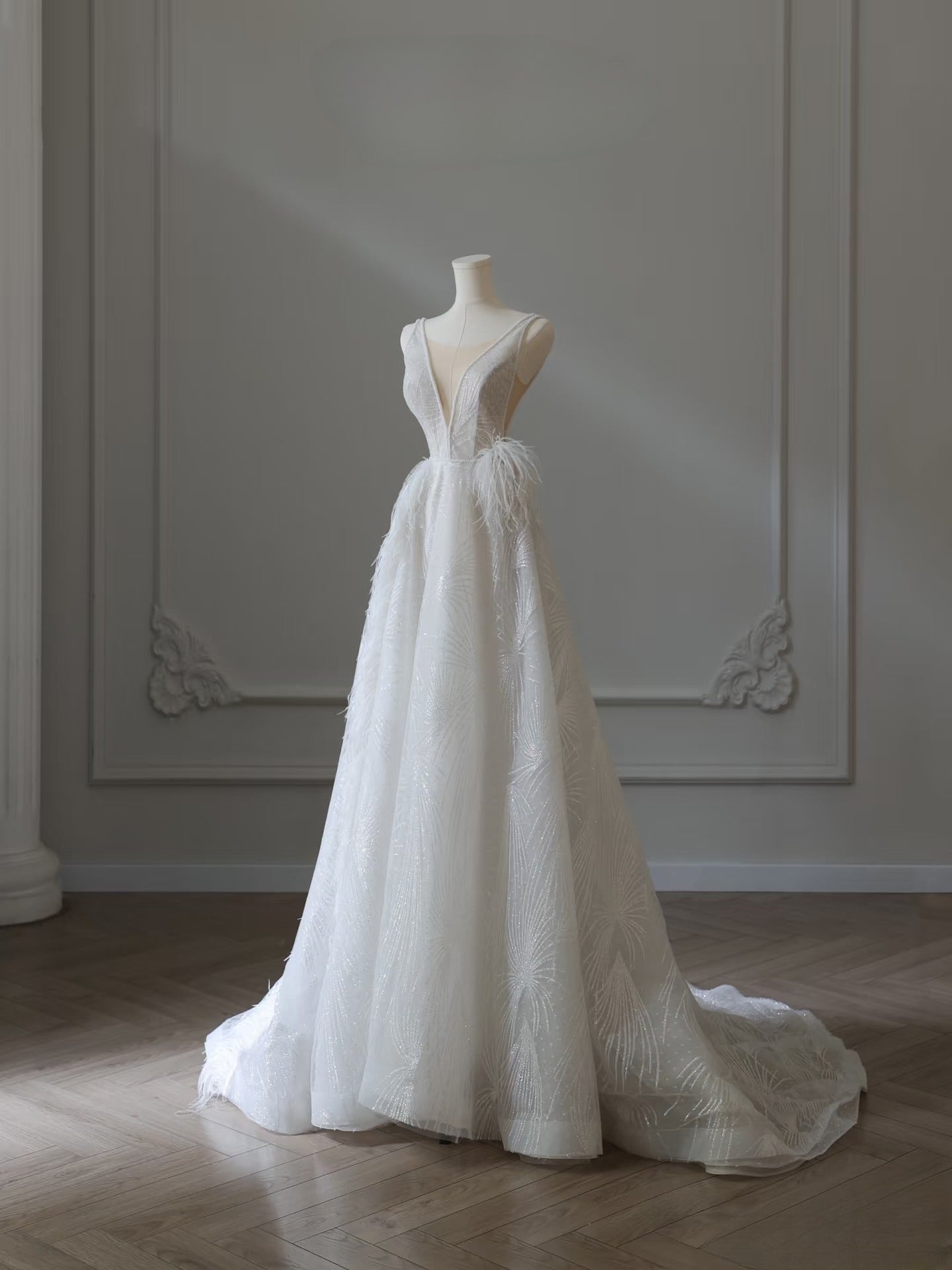 Timeless A Line V Neckline Sequin Sleeveless White Wedding Dresses Brides Dress