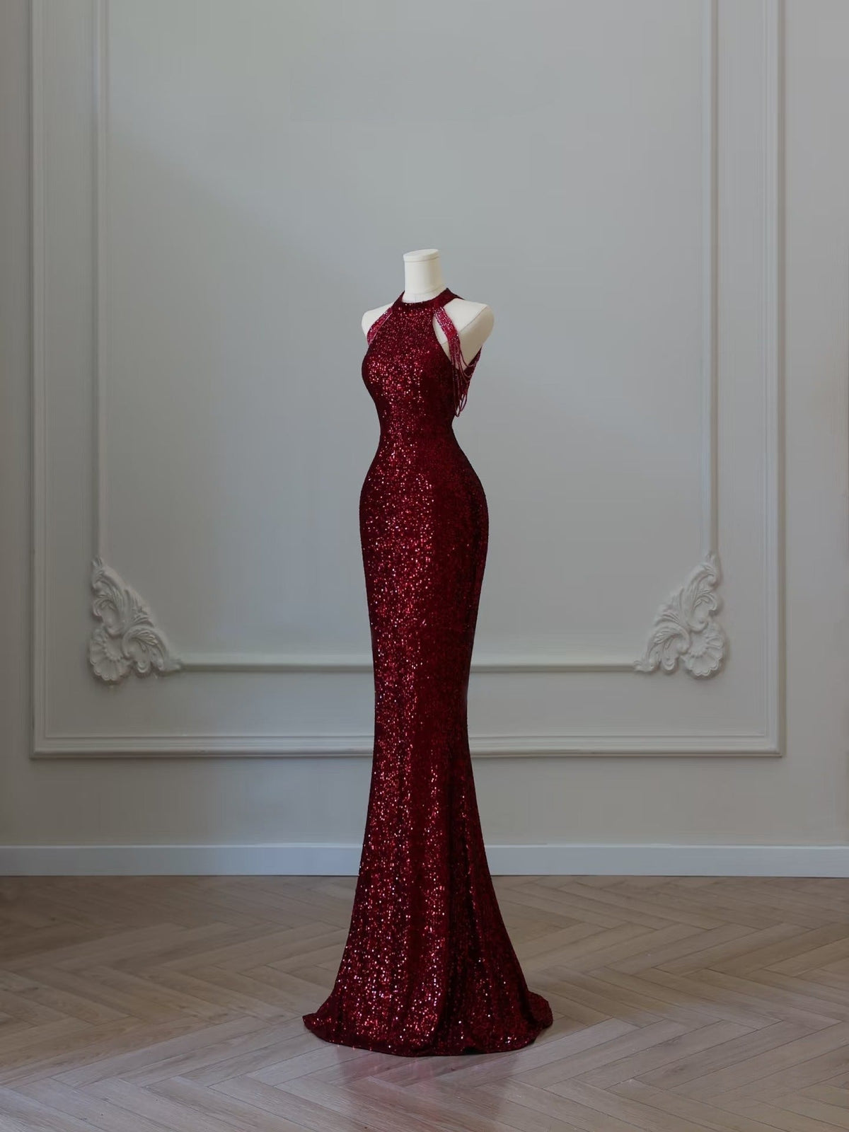 Simple Mermaid Scoop Neckline Burgundy Sequin Long Party Dress Prom Dresses - View 2 | FashionDia