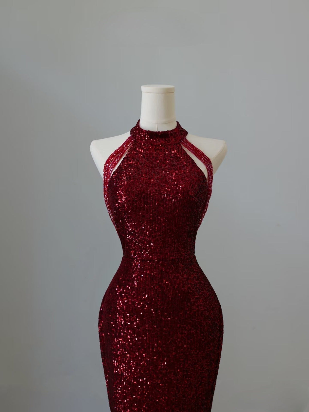 Simple Mermaid Scoop Neckline Burgundy Sequin Long Party Dress Prom Dresses - View 6 | FashionDia