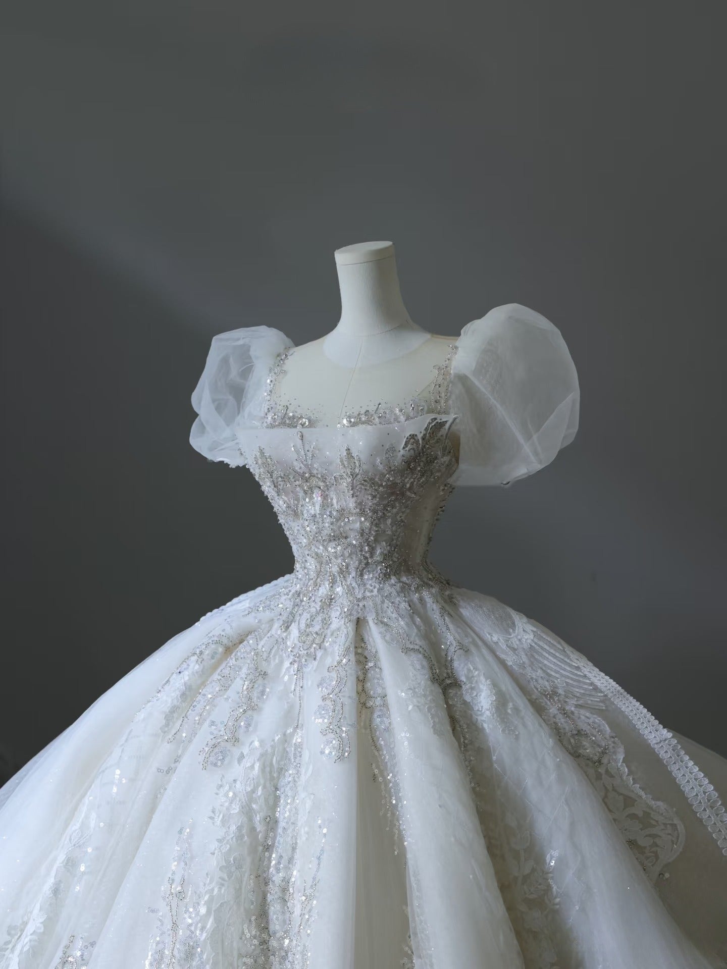 Timeless Ball Gown Off The Shoulder Short Sleeves Tulle Sequin Wedding Dresses Bridal Dress