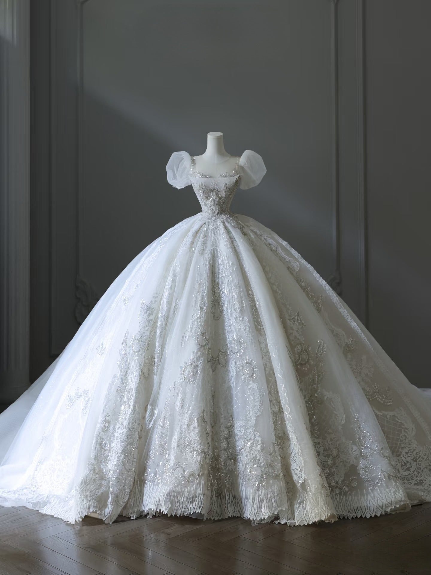 Timeless Ball Gown Off The Shoulder Short Sleeves Tulle Sequin Wedding Dresses Bridal Dress