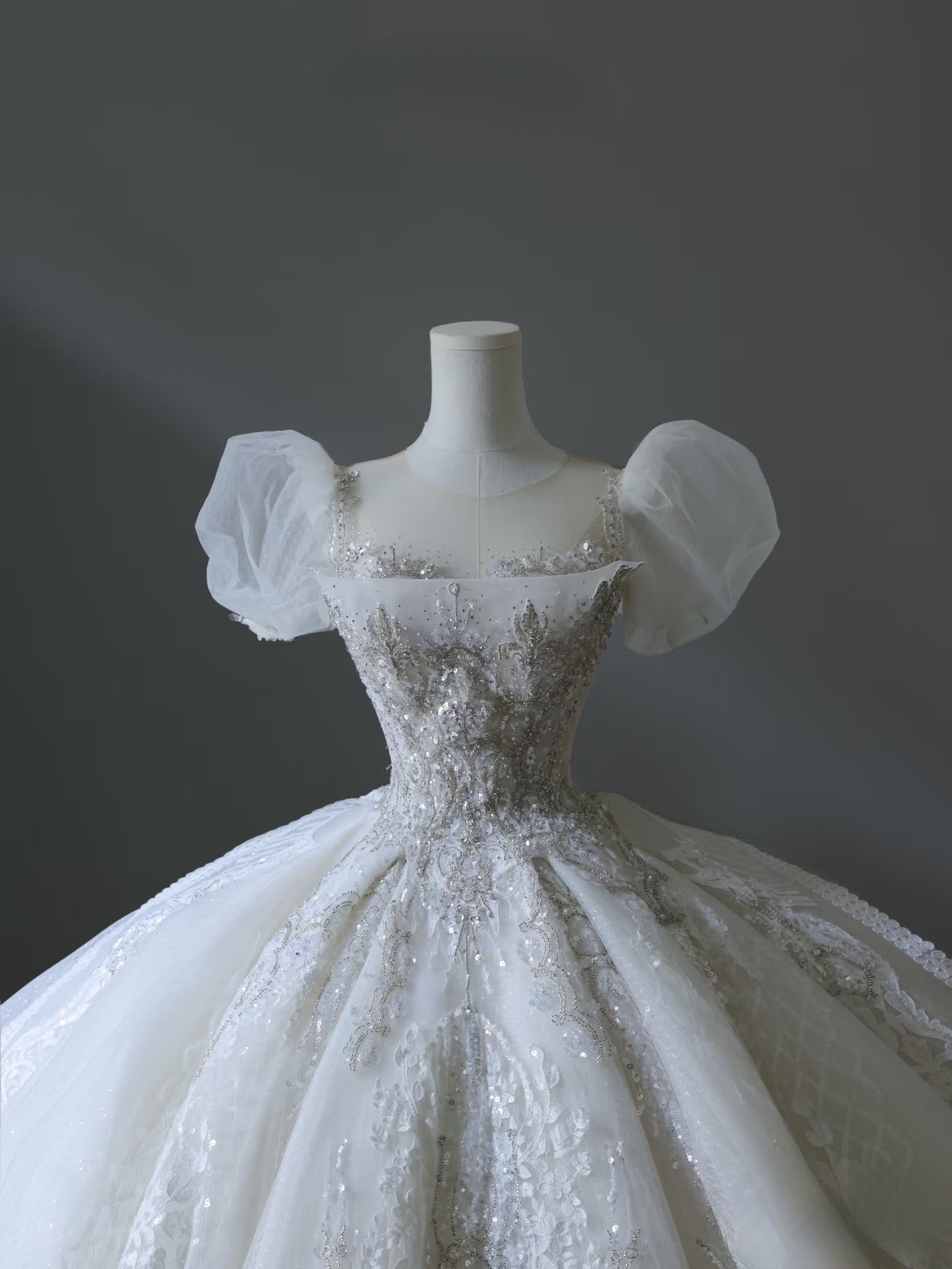 Timeless Ball Gown Off The Shoulder Short Sleeves Tulle Sequin Wedding Dresses Bridal Dress